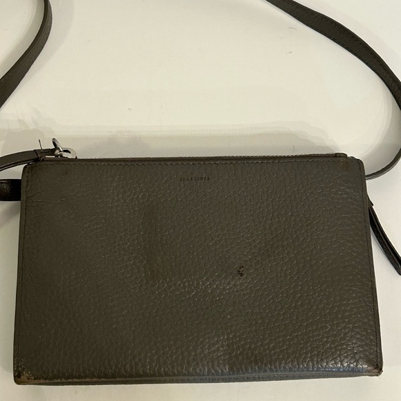 AllSaints Grey Pebbled Leather Crossbody  Purse Wallet - Picture 8 of 14